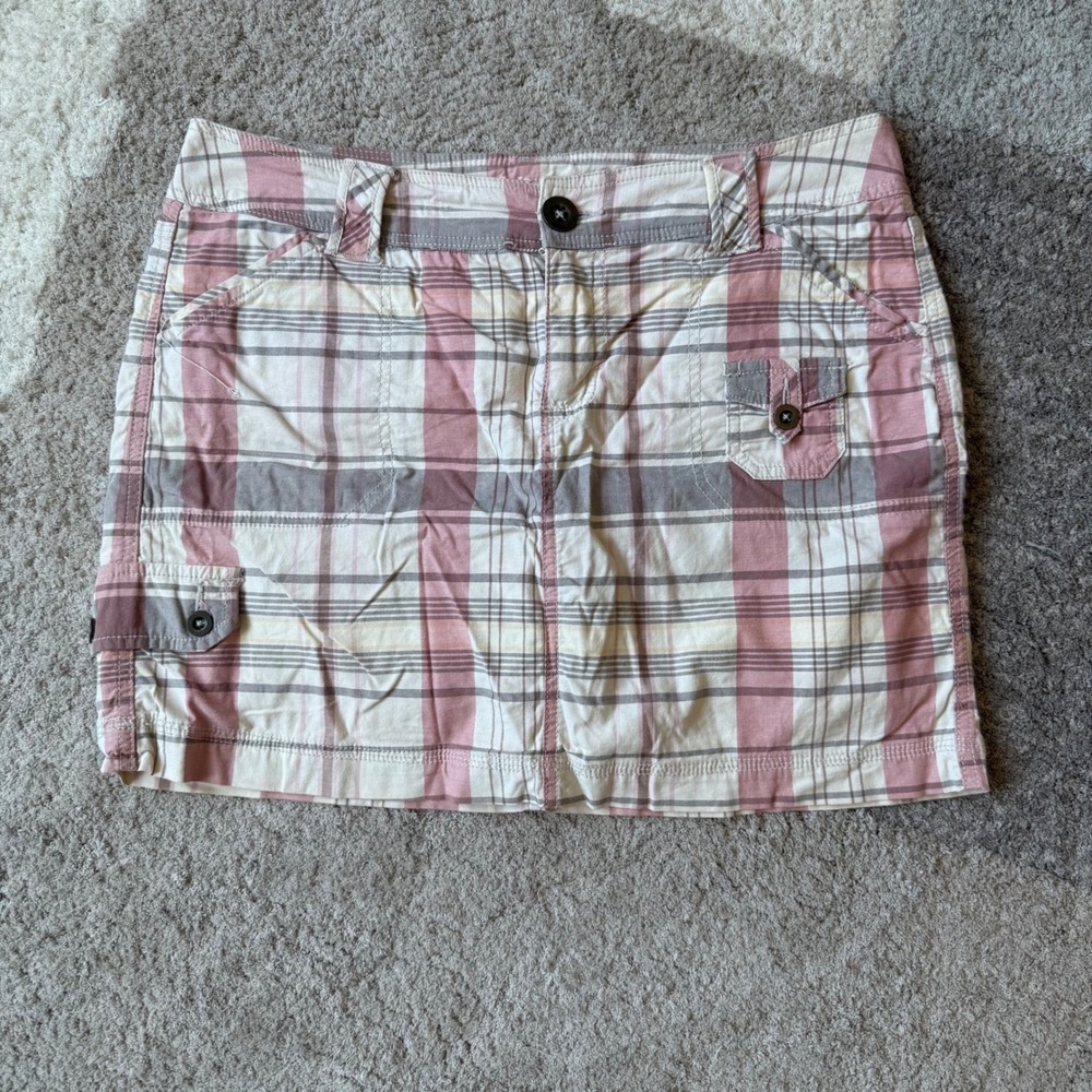 St Johns Bay Pink Plaid Skort Womens 10P Petite Mini Skirt Shorts Cargo Pockets